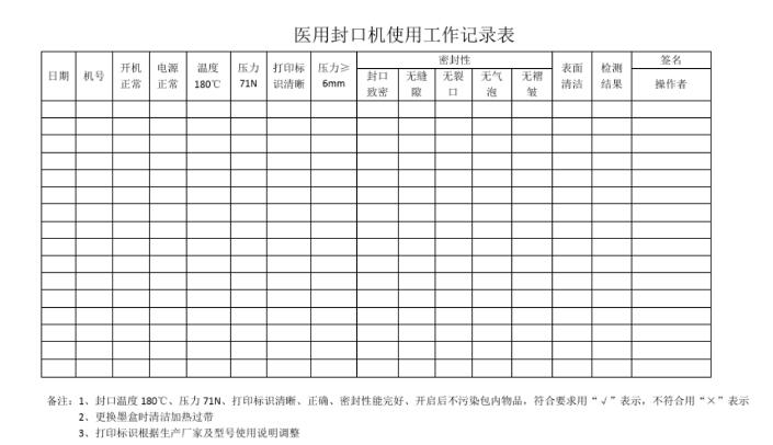 醫(yī)用封口機(jī)的檢測(cè)記錄表